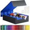 TiMOVO Trading Cards Storage Box, 3800+ MTG Card Deck Box with 24 Colorful Dividers & 5 Card Supporters, 5 Rows Magnetic Leather Commander Deck Box Fits MTG Yugioh TCG Magic Game Cards, Black+Grey(Black & Blue)