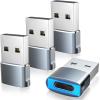 TiMOVO USB to USB C Adapter with LED Light, 4 Pack USB A Male to USB C Female Adapter 27W Fast Charging for iPhone 16e/16/15 Pro Max Plus, AirPods, iWatch, iPad, Galaxy S25, CarPlay, Black(Grey)