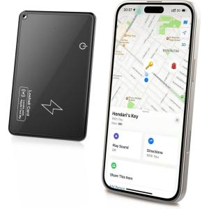 TiMOVO Wallet Tracker Card for Apple Find My, (iOS Only) Wireless Charging Rechargeable Wallet Finder for Purse Luggage Tag, Passports, IP68 Waterproof Bluetooth Item Locator Tracker – Black(1 Pack)