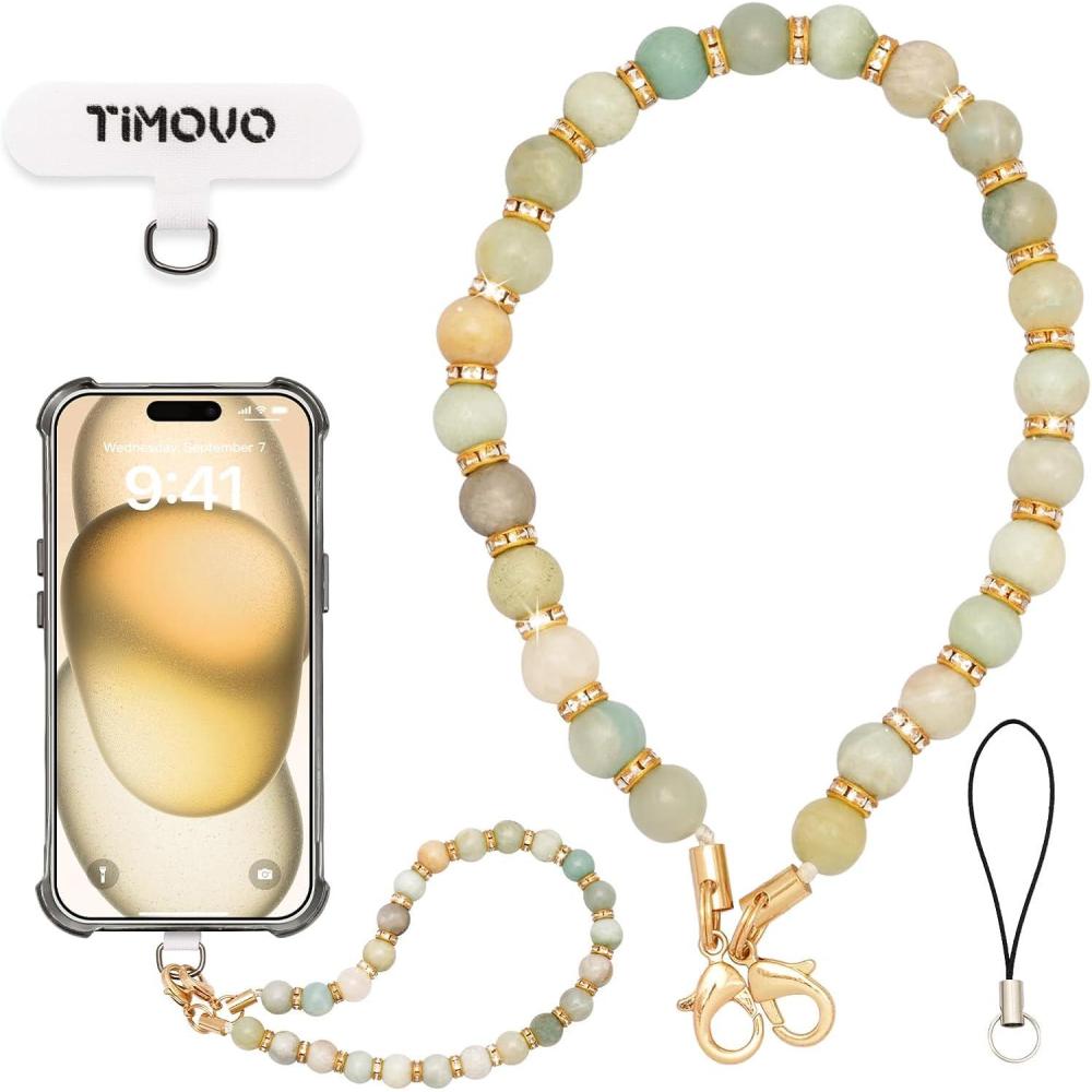 imageTiMOVO Marble Beaded Phone Wrist Strap HandsFree Healing Beaded Cell Phone Charms Strap Lanyard with Tether Tab Elegant Healing Stone Wristlet Bracelet Phone Case Bracelet Strap for WomenAmazonite Green