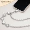 TiMOVO Universal Phone Lanyard, Beaded Pearls Cell Phone Chain Anti-Theft Crossbody Strap for iPhone 15 Pro Max and Most Smartphones, Adjustable Cell Phone Neck Holder for Women, White(Heart & Silver)