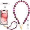 TiMOVO Marble Beaded Phone Wrist Strap, Hands-Free Healing Beaded Cell Phone Charms Strap Lanyard with Tether Tab, Elegant Healing Stone Wristlet Bracelet Phone Case Bracelet Strap for Women(Gradient Purple)