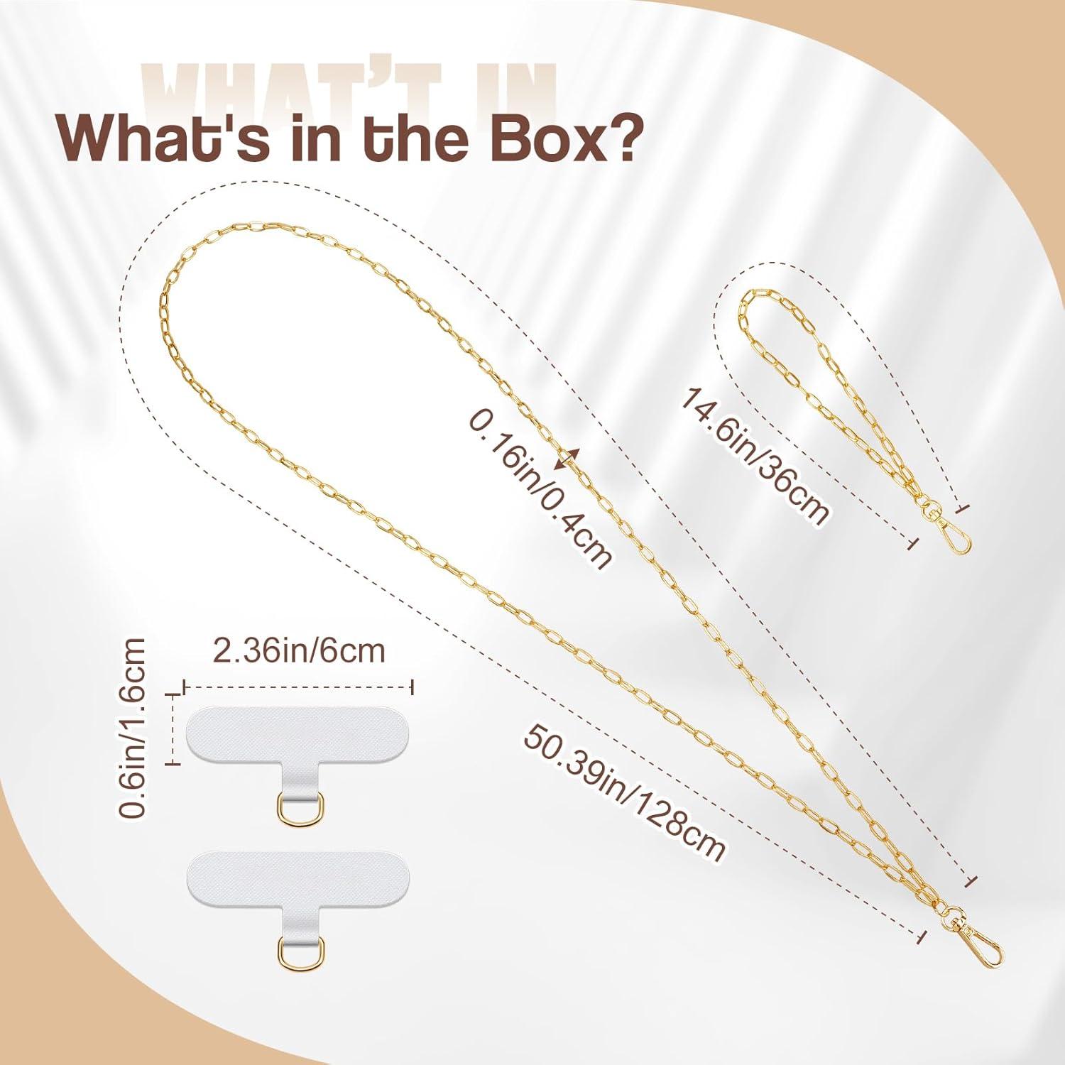 imageTiMOVO Phone Chain Crossbody Universal Phone Lanyard with 1 Metal Phone Strap 1 Wrist Strap 2 Pads Crossbody Chain Compatible with Most Smartphones Gold