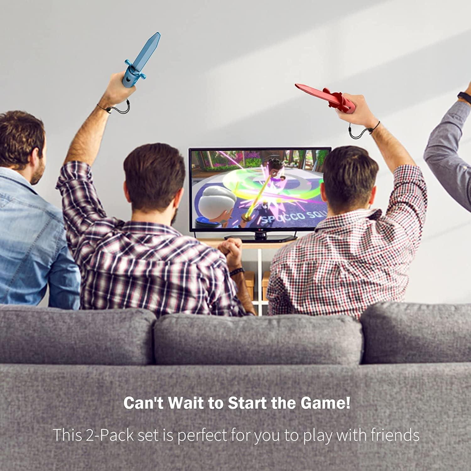 imageTiMOVO 2Pack Sword Grip for Switch Sports Chambara swordplayThe Legend of Zelda Skyward Sword Game Compatible with Nintendo SwitchSwitch OLED 2021 with Adjustable Hand Wrist Strap Red ampamp Blue