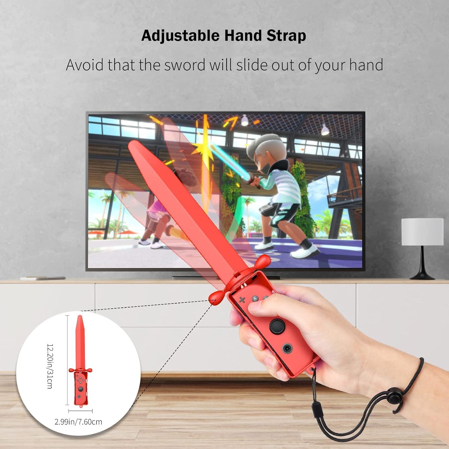 imageTiMOVO 2Pack Sword Grip for Switch Sports Chambara swordplayThe Legend of Zelda Skyward Sword Game Compatible with Nintendo SwitchSwitch OLED 2021 with Adjustable Hand Wrist Strap Red ampamp Blue