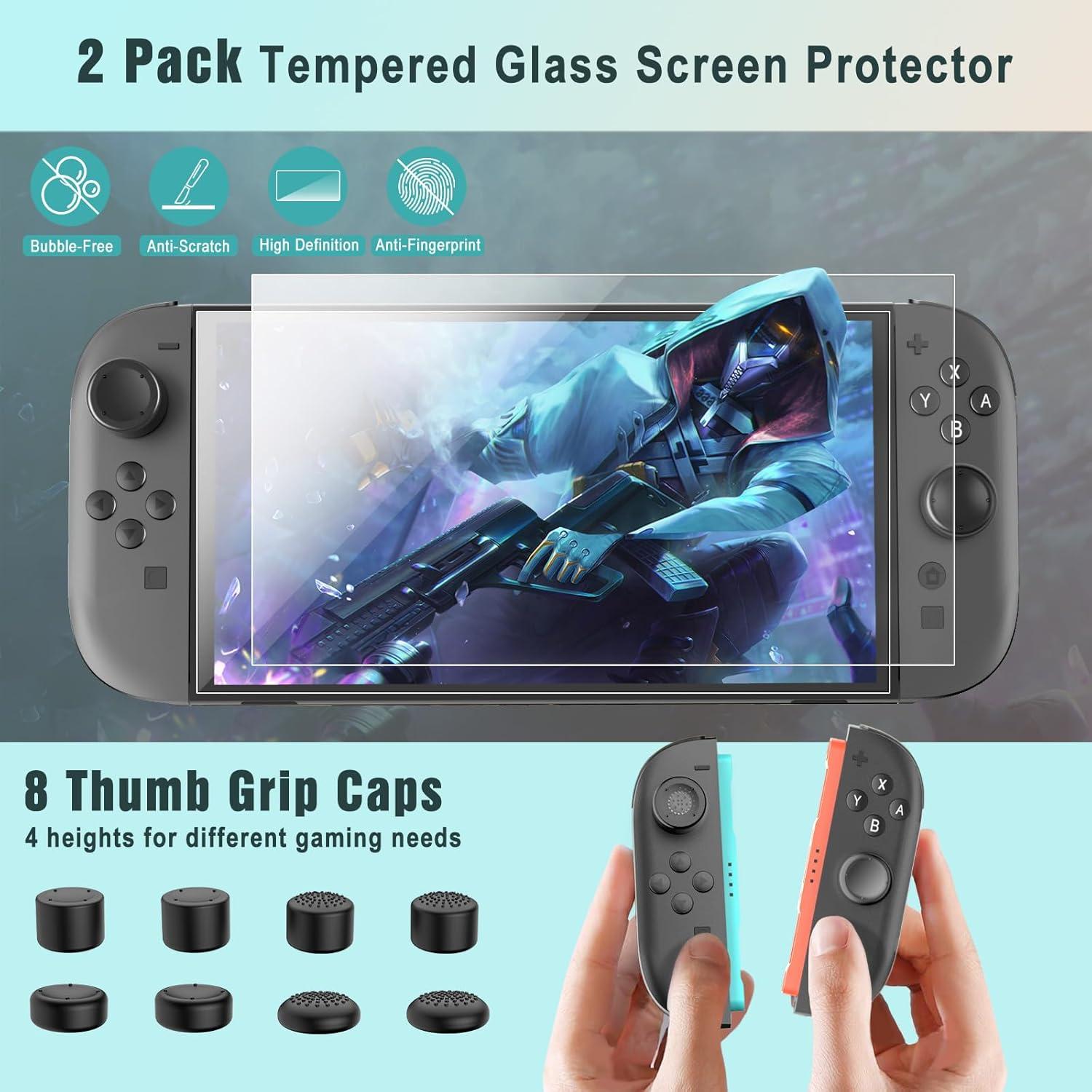 imageTiMOVO Accessories Bundle Kit for Nintendo Switch 2 14 in 1 Switch 2 Accessories with Carrying Case PC Protective Cover TPU JoyCon Case 2 Pack Screen Protectors and 8 Pack Thumb Grip CapsRedGray
