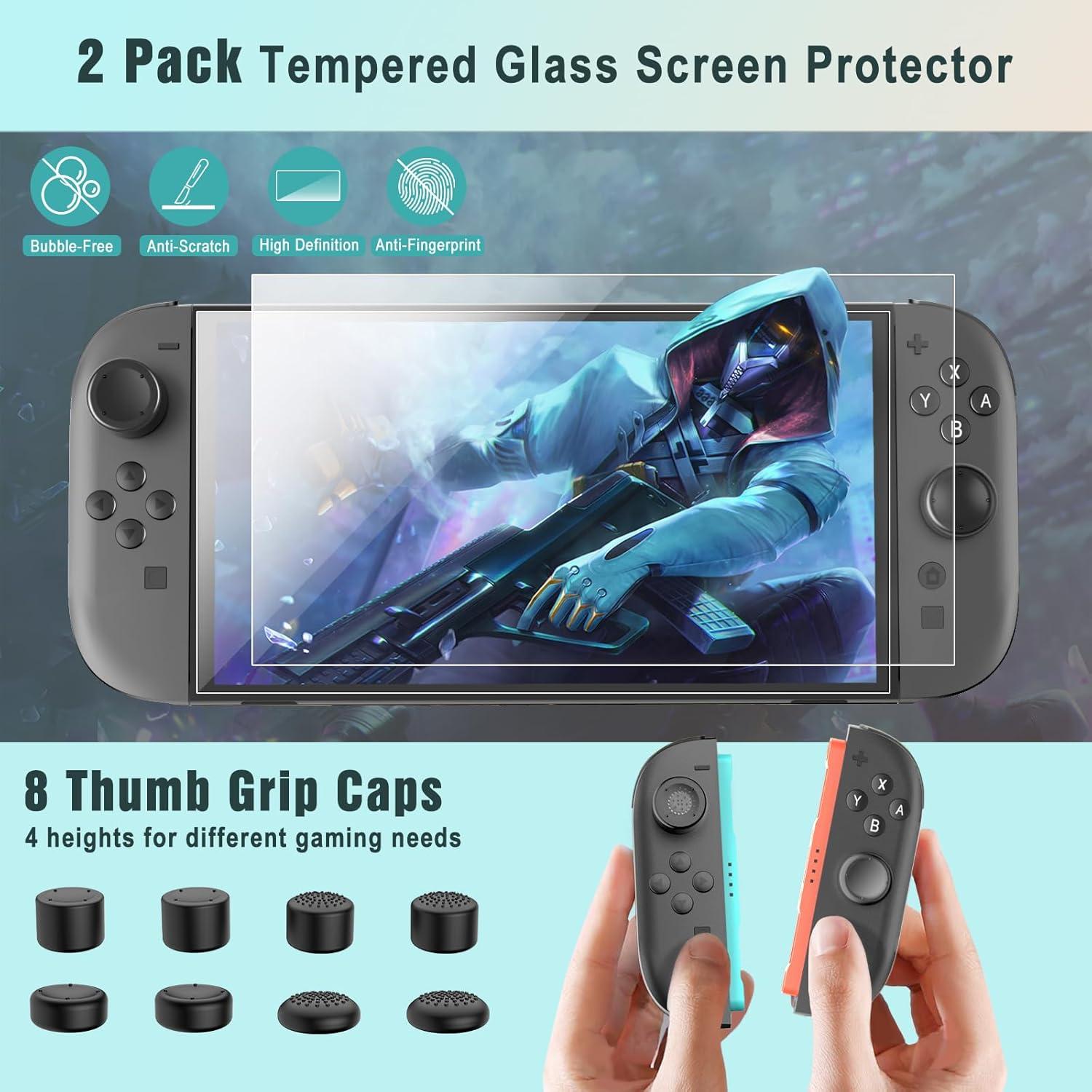 imageTiMOVO Accessories Bundle Kit for Nintendo Switch 2 14 in 1 Switch 2 Accessories with Carrying Case PC Protective Cover TPU JoyCon Case 2 Pack Screen Protectors and 8 Pack Thumb Grip CapsRedBlack