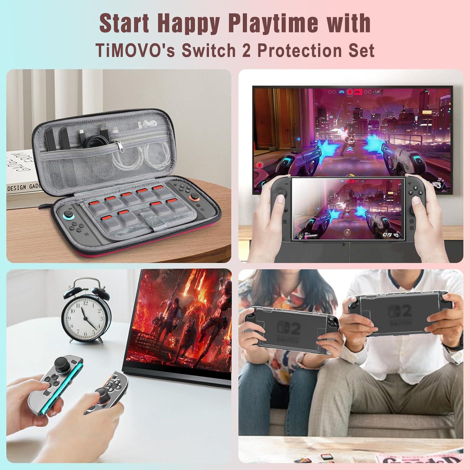 imageTiMOVO Accessories Bundle Kit for Nintendo Switch 2 14 in 1 Switch 2 Accessories with Carrying Case PC Protective Cover TPU JoyCon Case 2 Pack Screen Protectors and 8 Pack Thumb Grip CapsRedRed