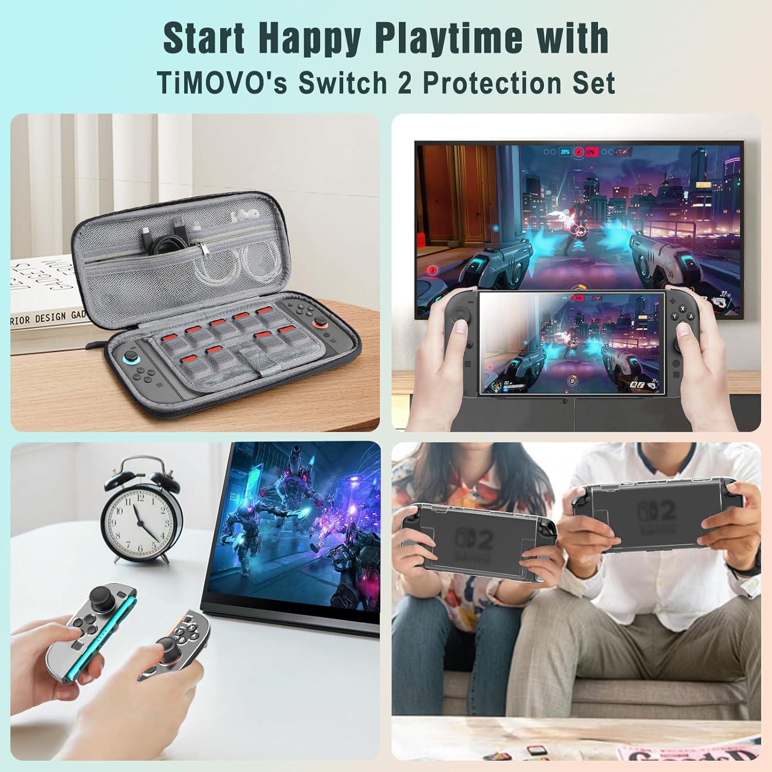 imageTiMOVO Accessories Bundle Kit for Nintendo Switch 2 14 in 1 Switch 2 Accessories with Carrying Case PC Protective Cover TPU JoyCon Case 2 Pack Screen Protectors and 8 Pack Thumb Grip CapsRedBlack