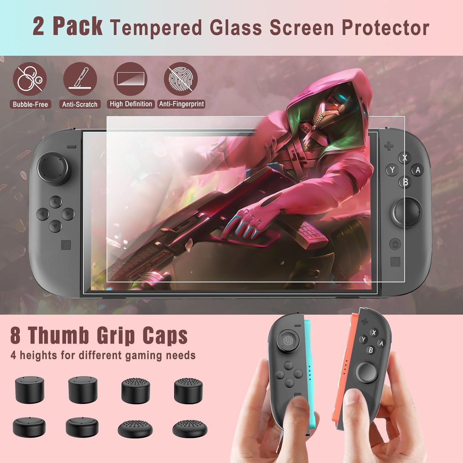 imageTiMOVO Accessories Bundle Kit for Nintendo Switch 2 14 in 1 Switch 2 Accessories with Carrying Case PC Protective Cover TPU JoyCon Case 2 Pack Screen Protectors and 8 Pack Thumb Grip CapsRedRed