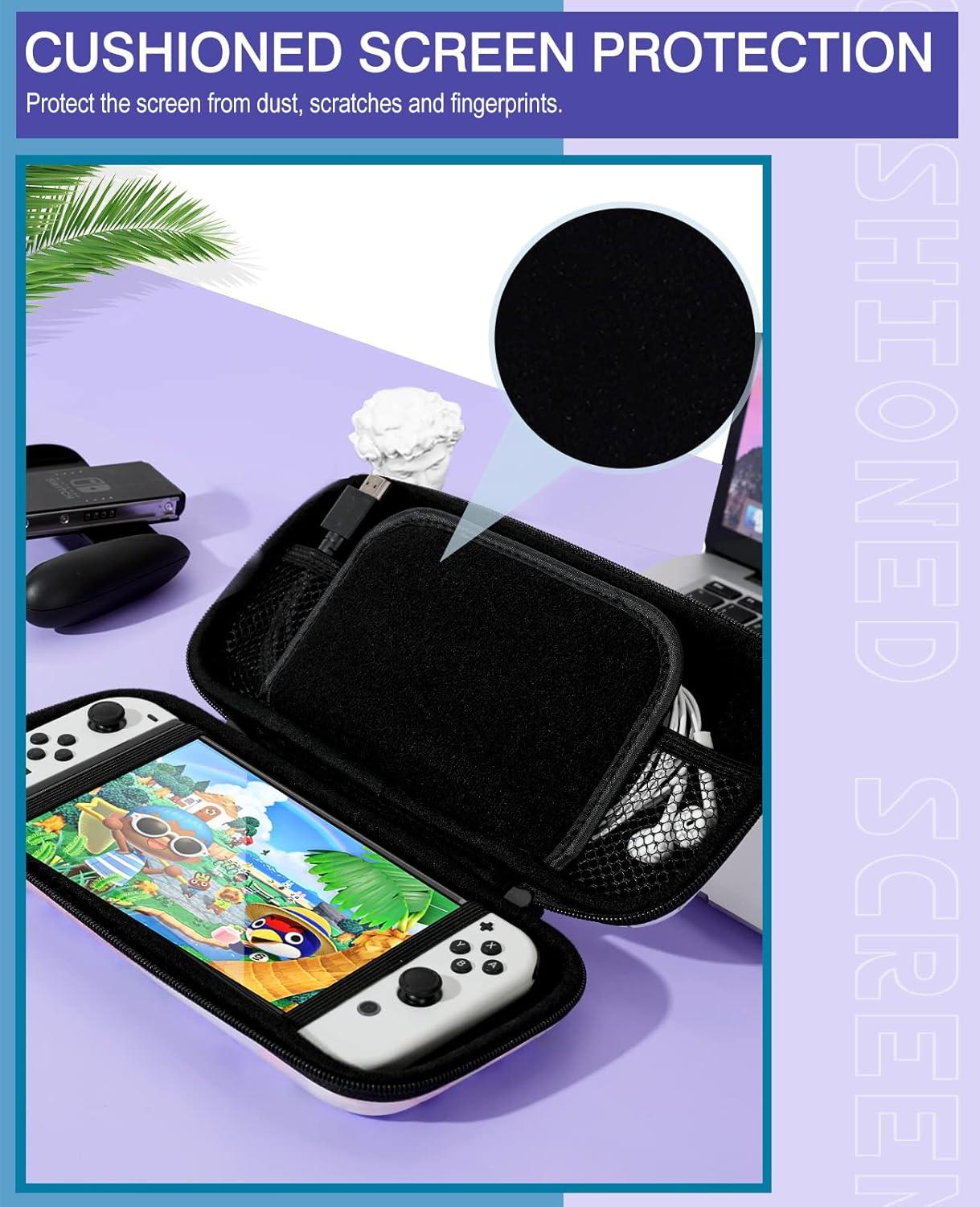 imageTiMOVO Carrying Case for Nintendo Switch OLED Model 2021 ampamp Switch Durable Hard Shell Game Storage Handbag Portable Travel Bag PU Pouch with Pocket for 10 Game Cards ampamp Accessories Watercolor Purple