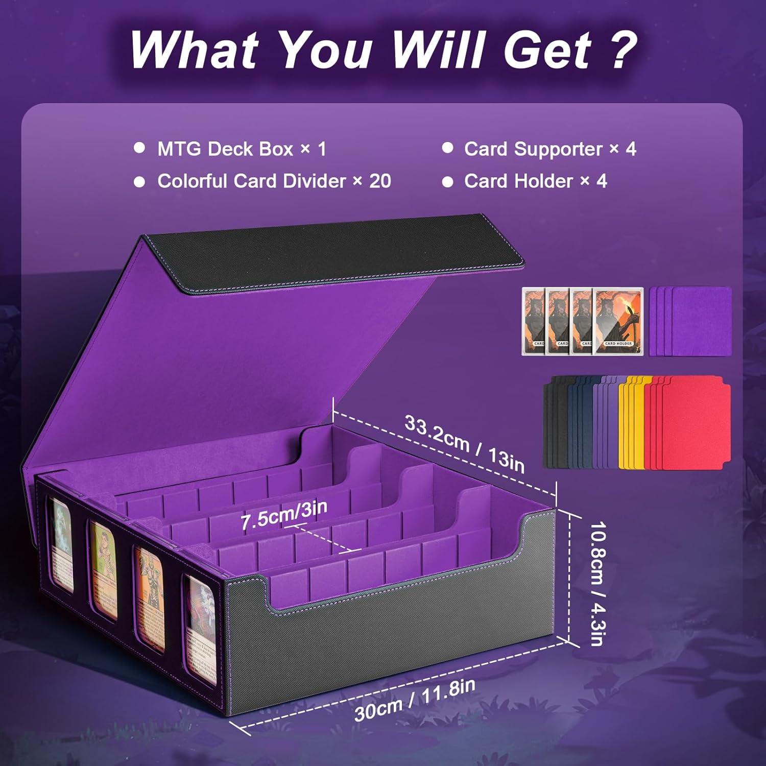 imageTiMOVO MTG Deck Box for 3000 Trading Cards Trading Card Storage Box with 20 Colorful Dividers ampamp 4 Card Supporters 4 Rows Commander Deck Boxes for Magic Game YuGiOh TCG Sport Cards Black GreyBlack Purple
