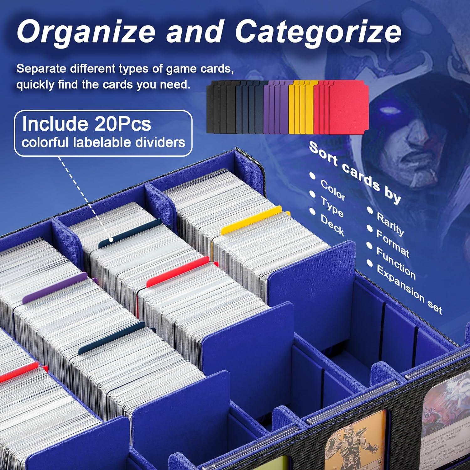 imageTiMOVO MTG Deck Box for 3000 Trading Cards Trading Card Storage Box with 20 Colorful Dividers ampamp 4 Card Supporters 4 Rows Commander Deck Boxes for Magic Game YuGiOh TCG Sport Cards Black GreyBlackBlue