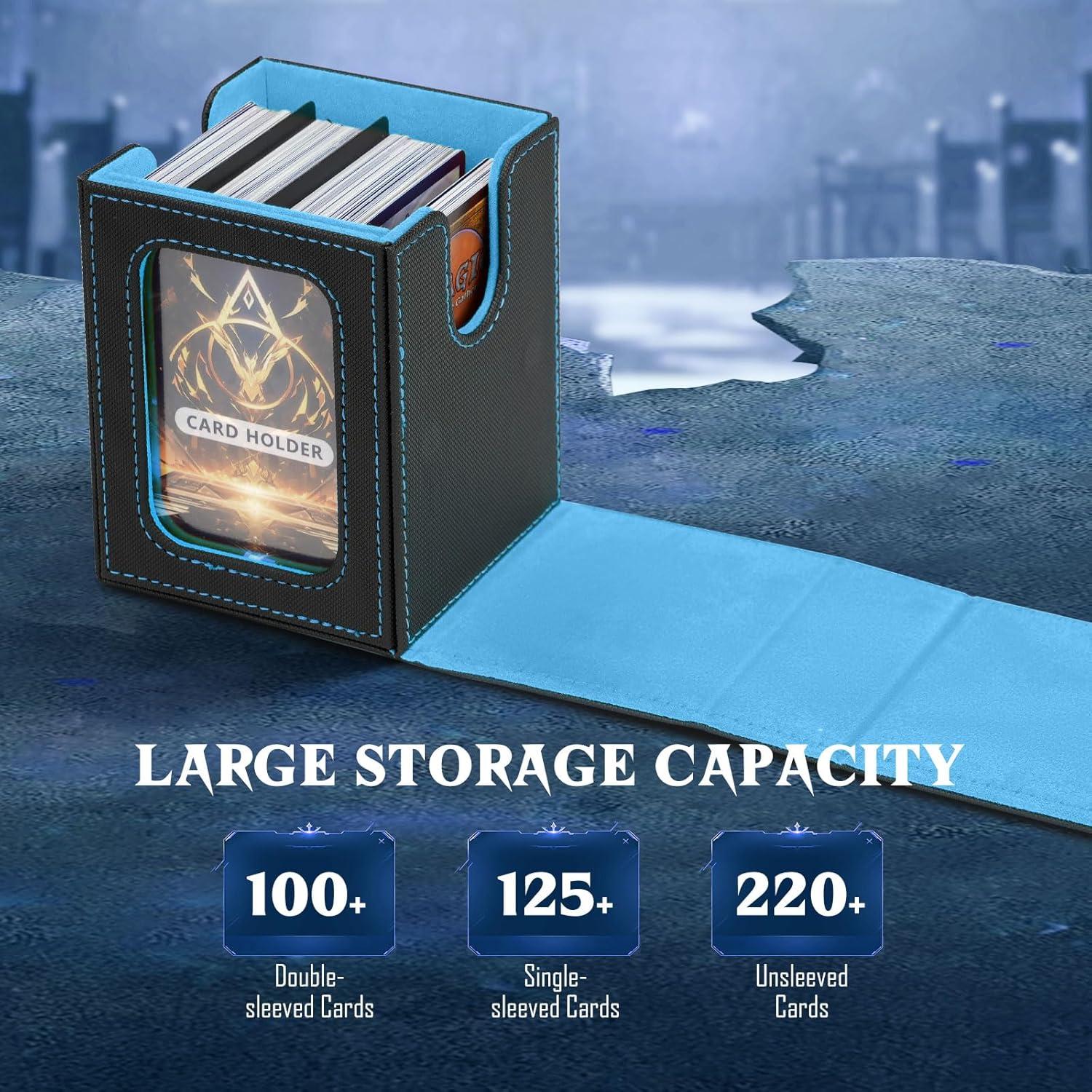 imageTiMOVO MTG Deck Box for 3000 Trading Cards Trading Card Storage Box with 20 Colorful Dividers ampamp 4 Card Supporters 4 Rows Commander Deck Boxes for Magic Game YuGiOh TCG Sport Cards Black GreyBlackSky Blue