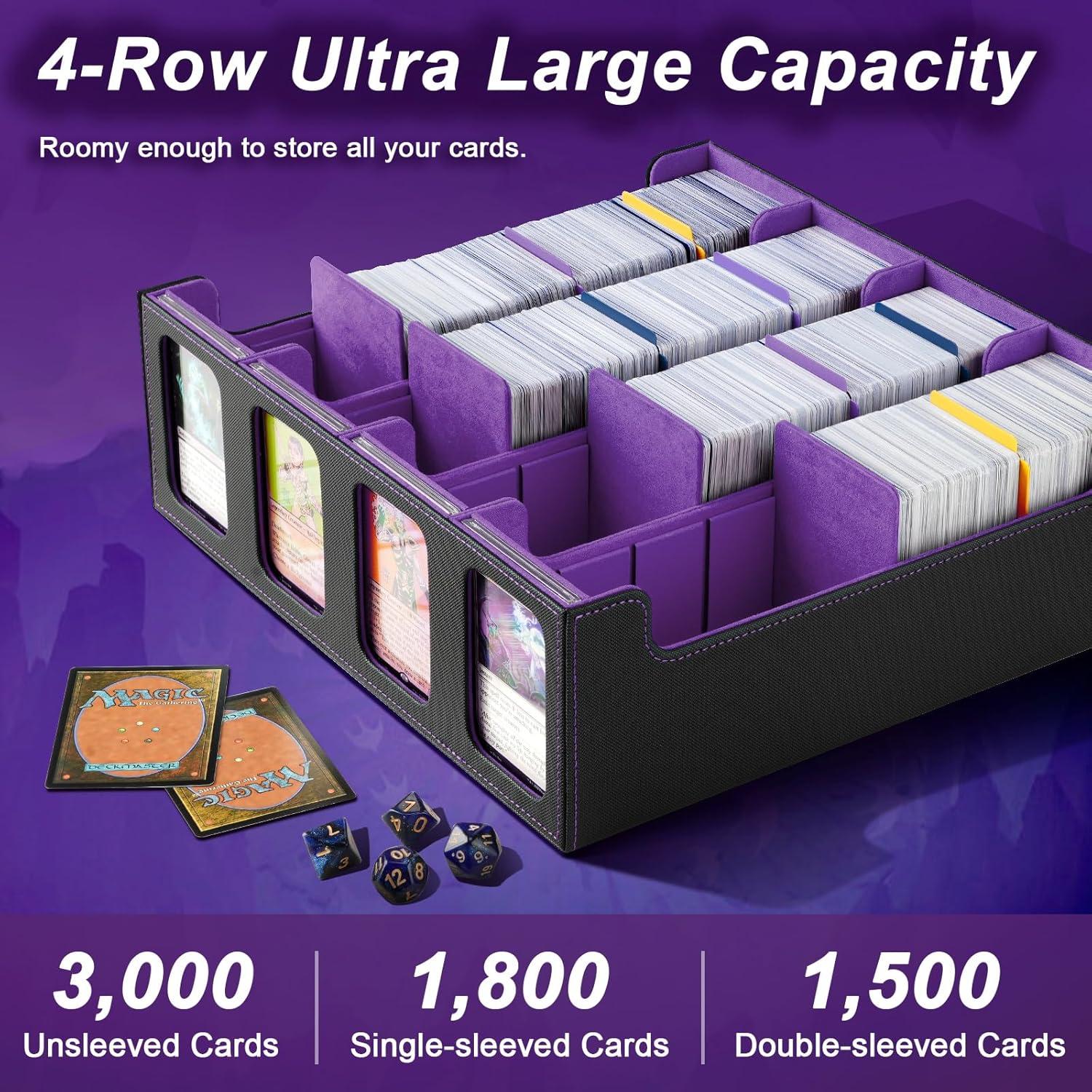 imageTiMOVO MTG Deck Box for 3000 Trading Cards Trading Card Storage Box with 20 Colorful Dividers ampamp 4 Card Supporters 4 Rows Commander Deck Boxes for Magic Game YuGiOh TCG Sport Cards Black GreyBlack Purple