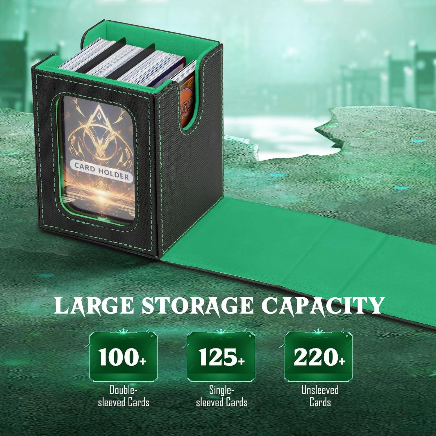 imageTiMOVO MTG Deck Box for 3000 Trading Cards Trading Card Storage Box with 20 Colorful Dividers ampamp 4 Card Supporters 4 Rows Commander Deck Boxes for Magic Game YuGiOh TCG Sport Cards Black GreyBlackGreen