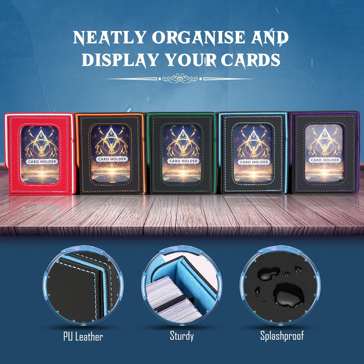 imageTiMOVO MTG Deck Box for 3000 Trading Cards Trading Card Storage Box with 20 Colorful Dividers ampamp 4 Card Supporters 4 Rows Commander Deck Boxes for Magic Game YuGiOh TCG Sport Cards Black GreyBlackSky Blue