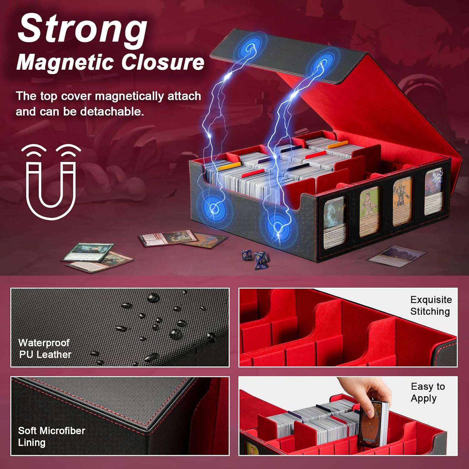 imageTiMOVO MTG Deck Box for 3000 Trading Cards Trading Card Storage Box with 20 Colorful Dividers ampamp 4 Card Supporters 4 Rows Commander Deck Boxes for Magic Game YuGiOh TCG Sport Cards Black GreyBlackRed