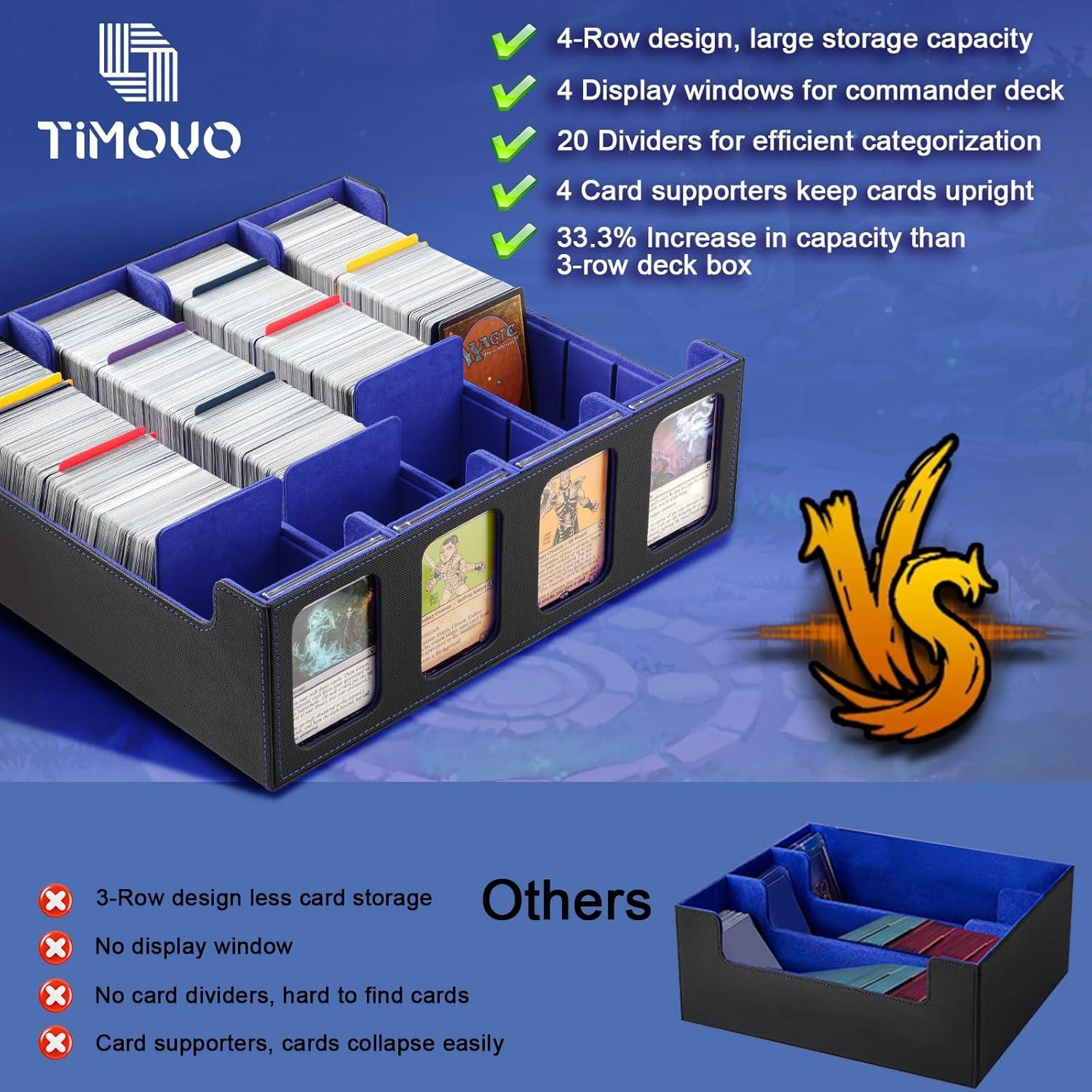 imageTiMOVO MTG Deck Box for 3000 Trading Cards Trading Card Storage Box with 20 Colorful Dividers ampamp 4 Card Supporters 4 Rows Commander Deck Boxes for Magic Game YuGiOh TCG Sport Cards Black GreyBlackBlue