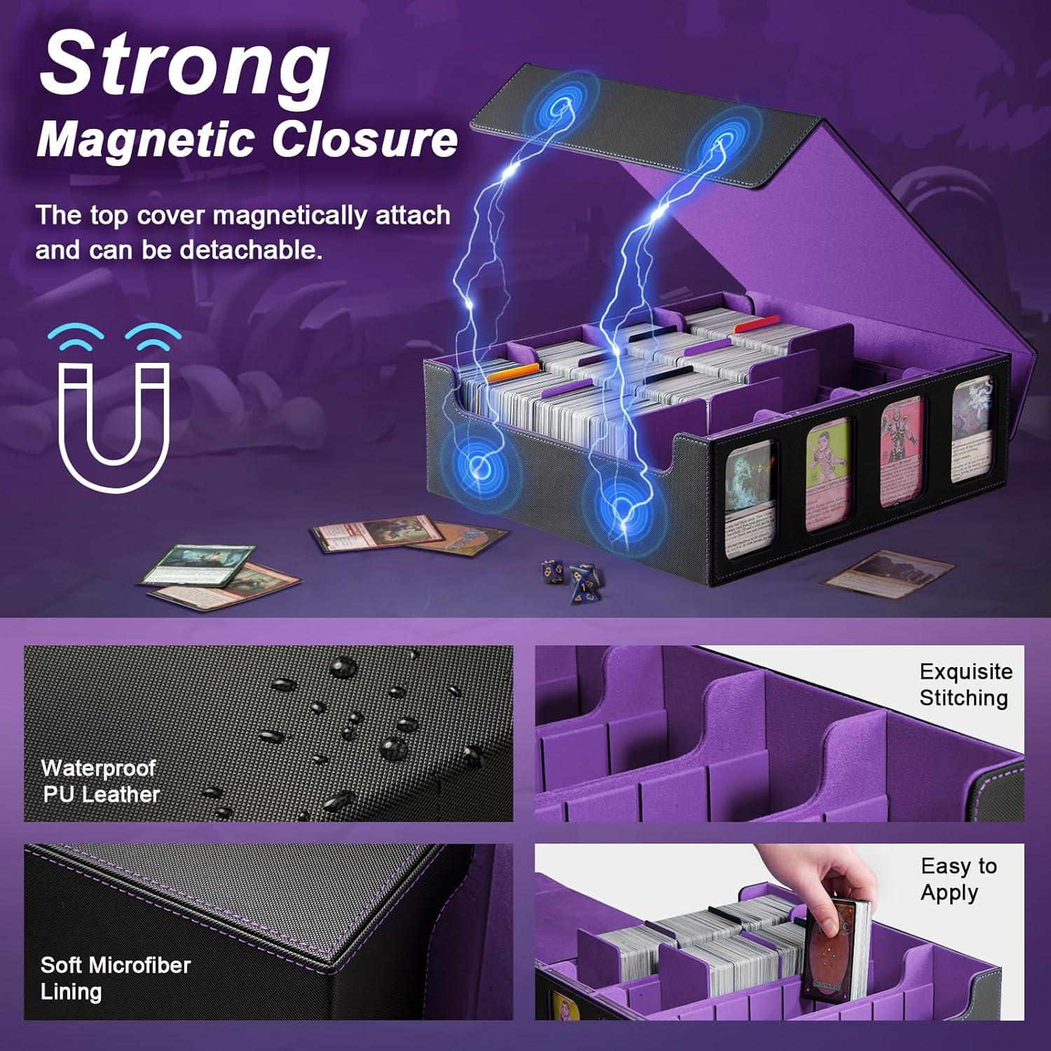 imageTiMOVO MTG Deck Box for 3000 Trading Cards Trading Card Storage Box with 20 Colorful Dividers ampamp 4 Card Supporters 4 Rows Commander Deck Boxes for Magic Game YuGiOh TCG Sport Cards Black GreyBlack Purple