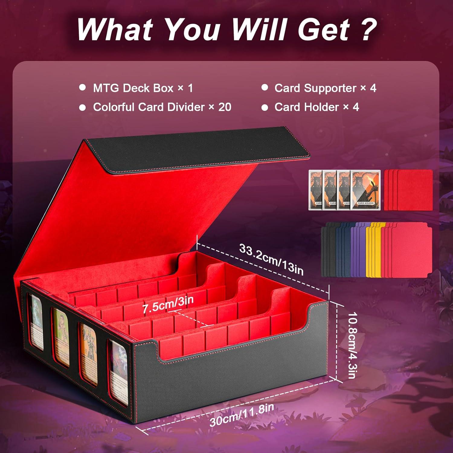 imageTiMOVO MTG Deck Box for 3000 Trading Cards Trading Card Storage Box with 20 Colorful Dividers ampamp 4 Card Supporters 4 Rows Commander Deck Boxes for Magic Game YuGiOh TCG Sport Cards Black GreyBlackRed