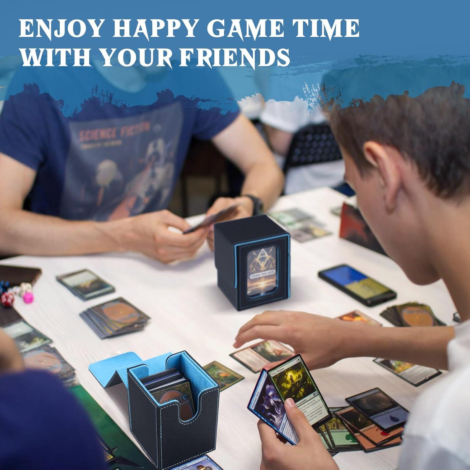 imageTiMOVO MTG Deck Box for 3000 Trading Cards Trading Card Storage Box with 20 Colorful Dividers ampamp 4 Card Supporters 4 Rows Commander Deck Boxes for Magic Game YuGiOh TCG Sport Cards Black GreyBlackSky Blue