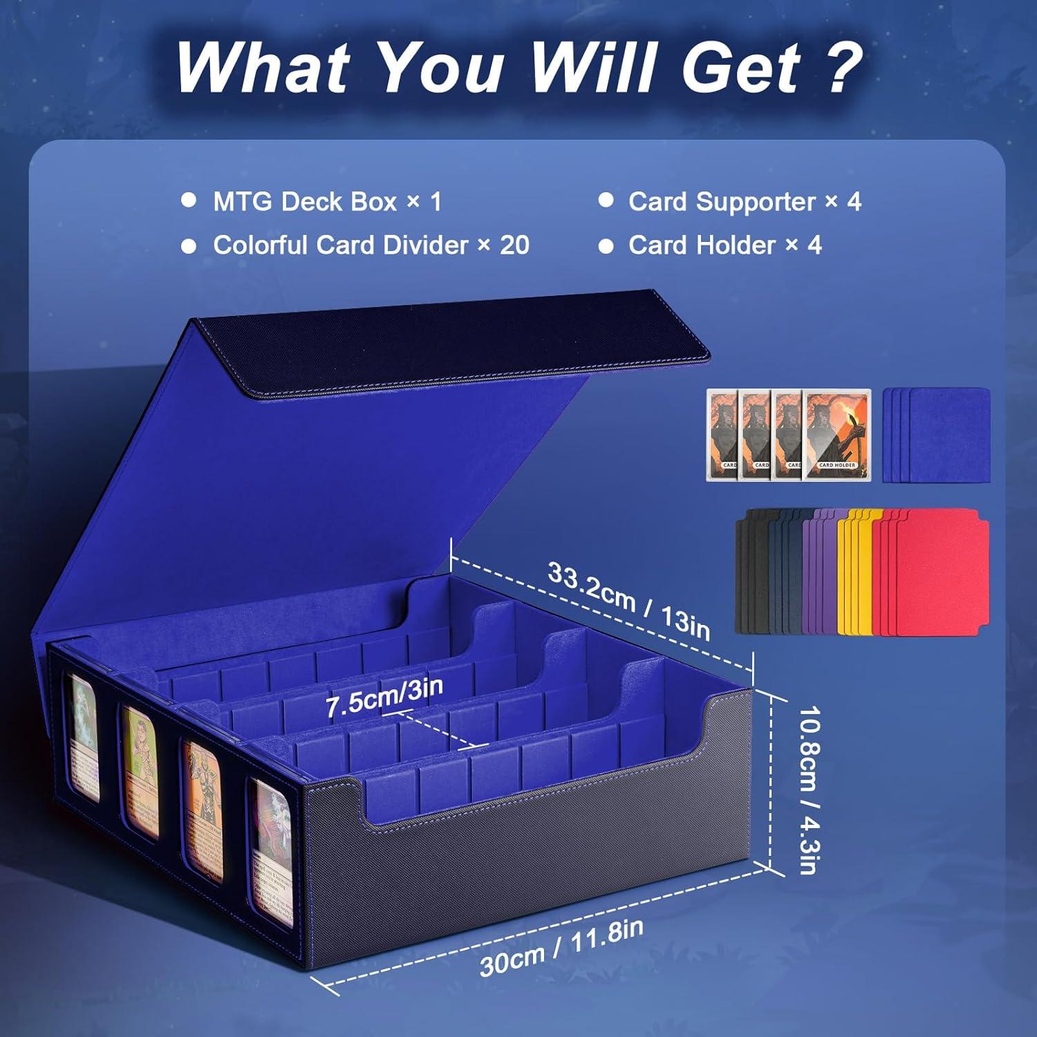 imageTiMOVO MTG Deck Box for 3000 Trading Cards Trading Card Storage Box with 20 Colorful Dividers ampamp 4 Card Supporters 4 Rows Commander Deck Boxes for Magic Game YuGiOh TCG Sport Cards Black GreyBlackBlue