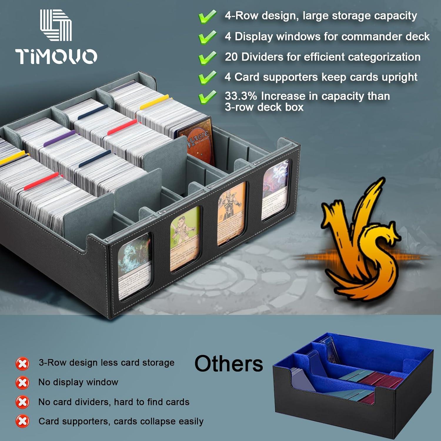 imageTiMOVO MTG Deck Box for 3000 Trading Cards Trading Card Storage Box with 20 Colorful Dividers ampamp 4 Card Supporters 4 Rows Commander Deck Boxes for Magic Game YuGiOh TCG Sport Cards Black GreyBlackGray