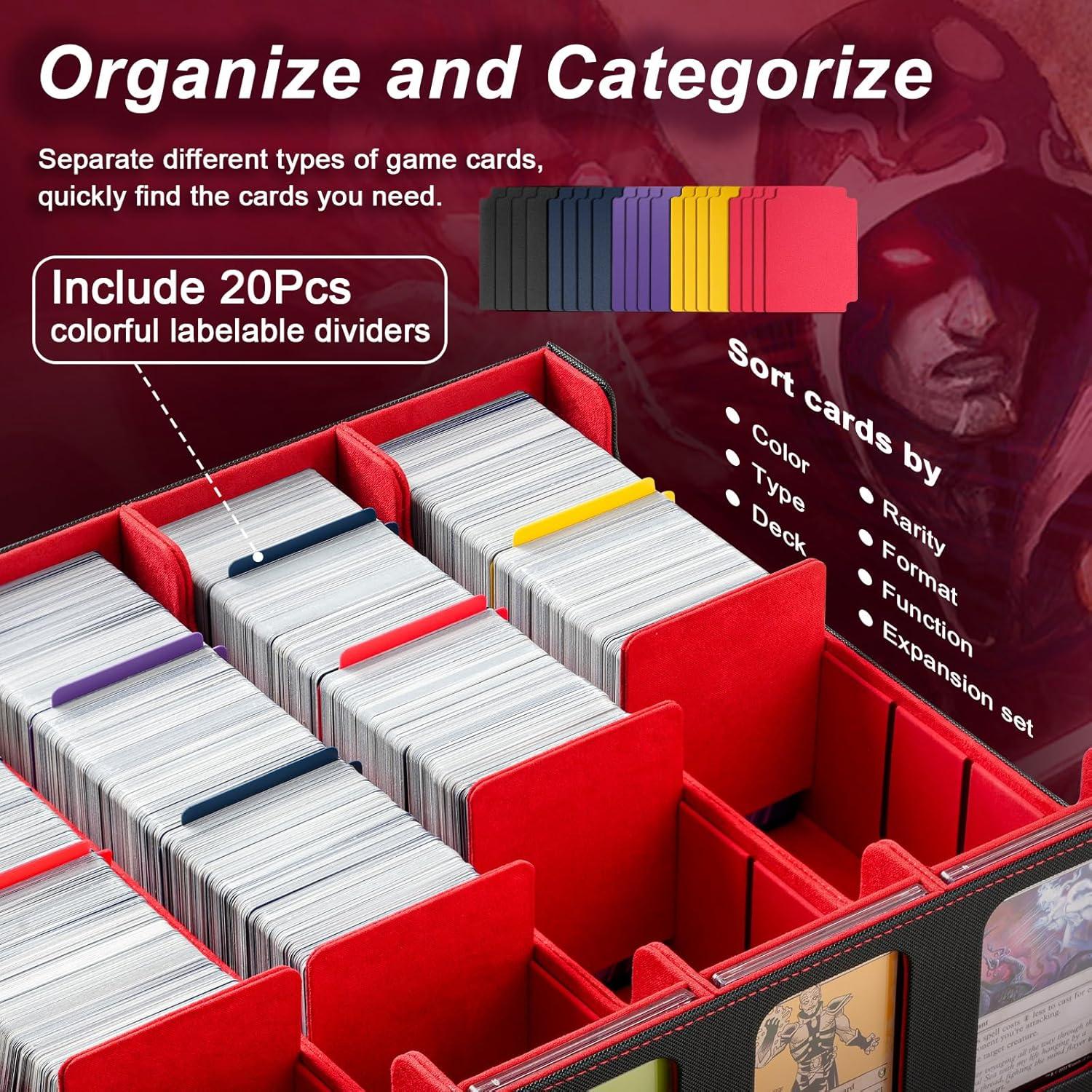 imageTiMOVO MTG Deck Box for 3000 Trading Cards Trading Card Storage Box with 20 Colorful Dividers ampamp 4 Card Supporters 4 Rows Commander Deck Boxes for Magic Game YuGiOh TCG Sport Cards Black GreyBlackRed