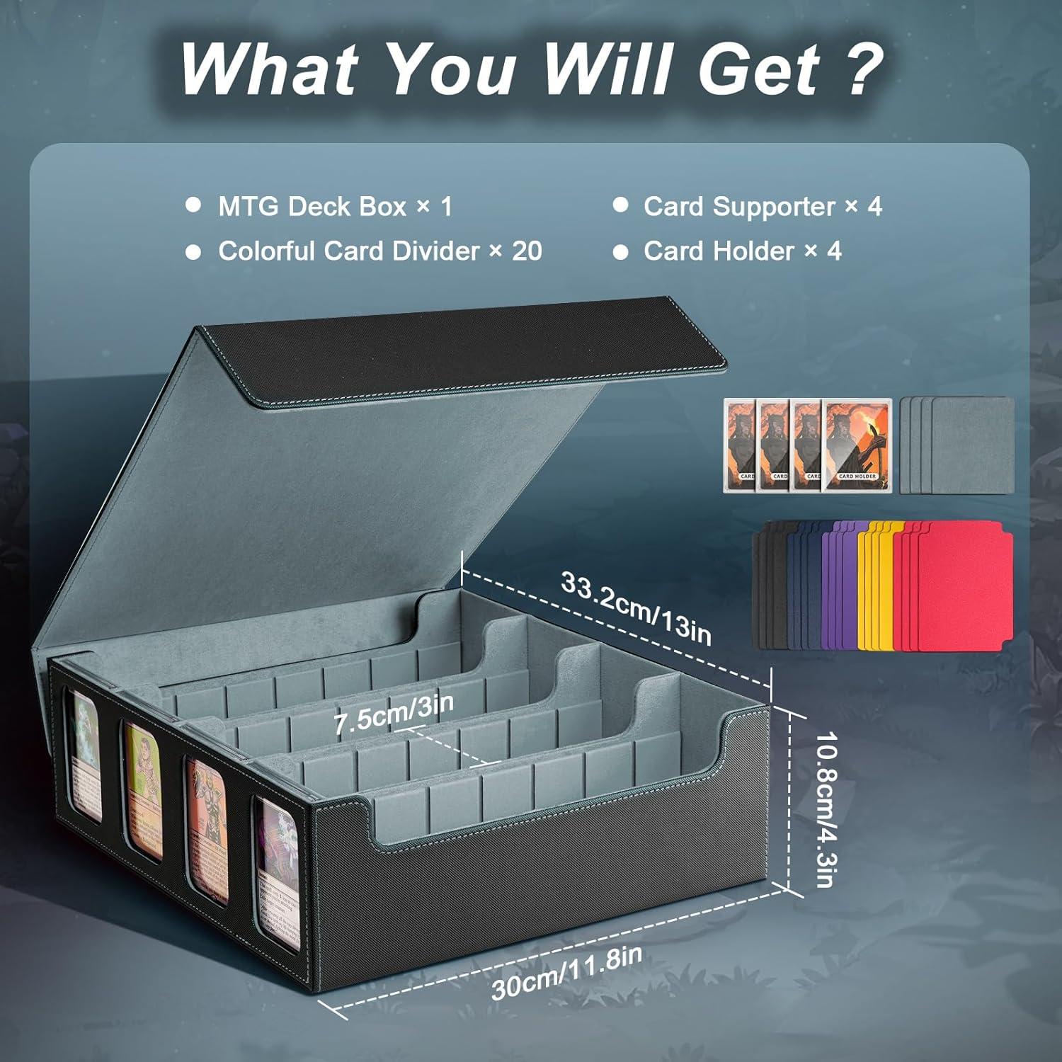 imageTiMOVO MTG Deck Box for 3000 Trading Cards Trading Card Storage Box with 20 Colorful Dividers ampamp 4 Card Supporters 4 Rows Commander Deck Boxes for Magic Game YuGiOh TCG Sport Cards Black GreyBlackGray