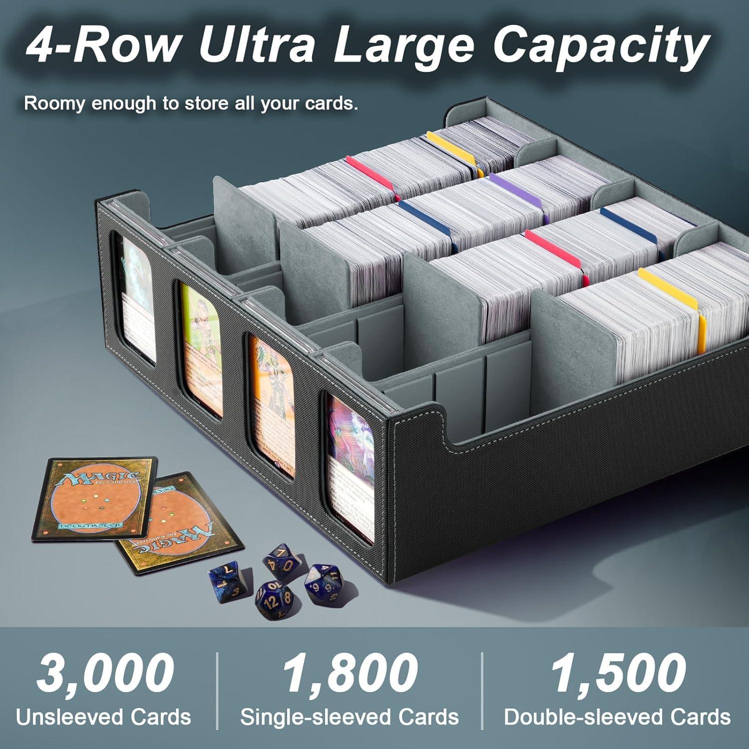 imageTiMOVO MTG Deck Box for 3000 Trading Cards Trading Card Storage Box with 20 Colorful Dividers ampamp 4 Card Supporters 4 Rows Commander Deck Boxes for Magic Game YuGiOh TCG Sport Cards Black GreyBlackGray