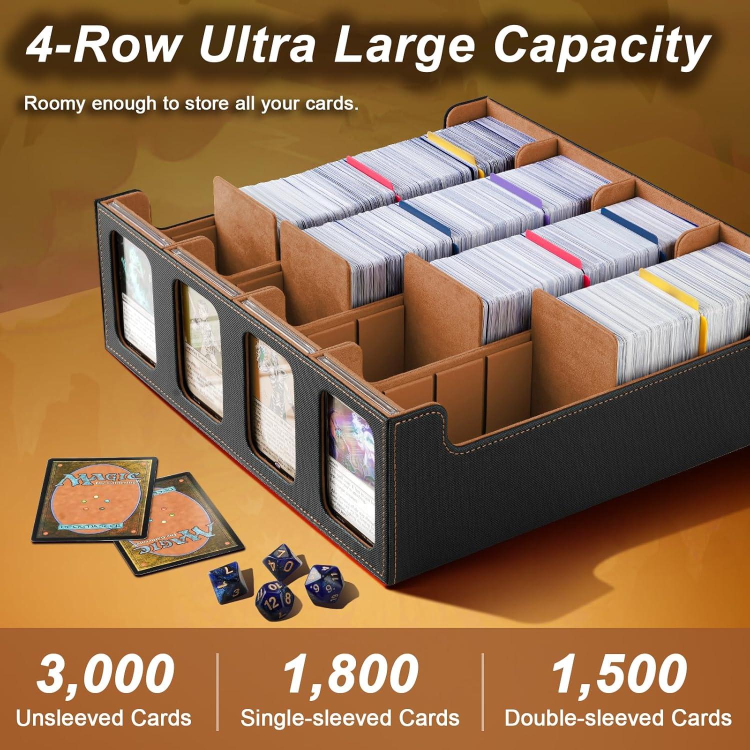 imageTiMOVO MTG Deck Box for 3000 Trading Cards Trading Card Storage Box with 20 Colorful Dividers ampamp 4 Card Supporters 4 Rows Commander Deck Boxes for Magic Game YuGiOh TCG Sport Cards Black GreyGold