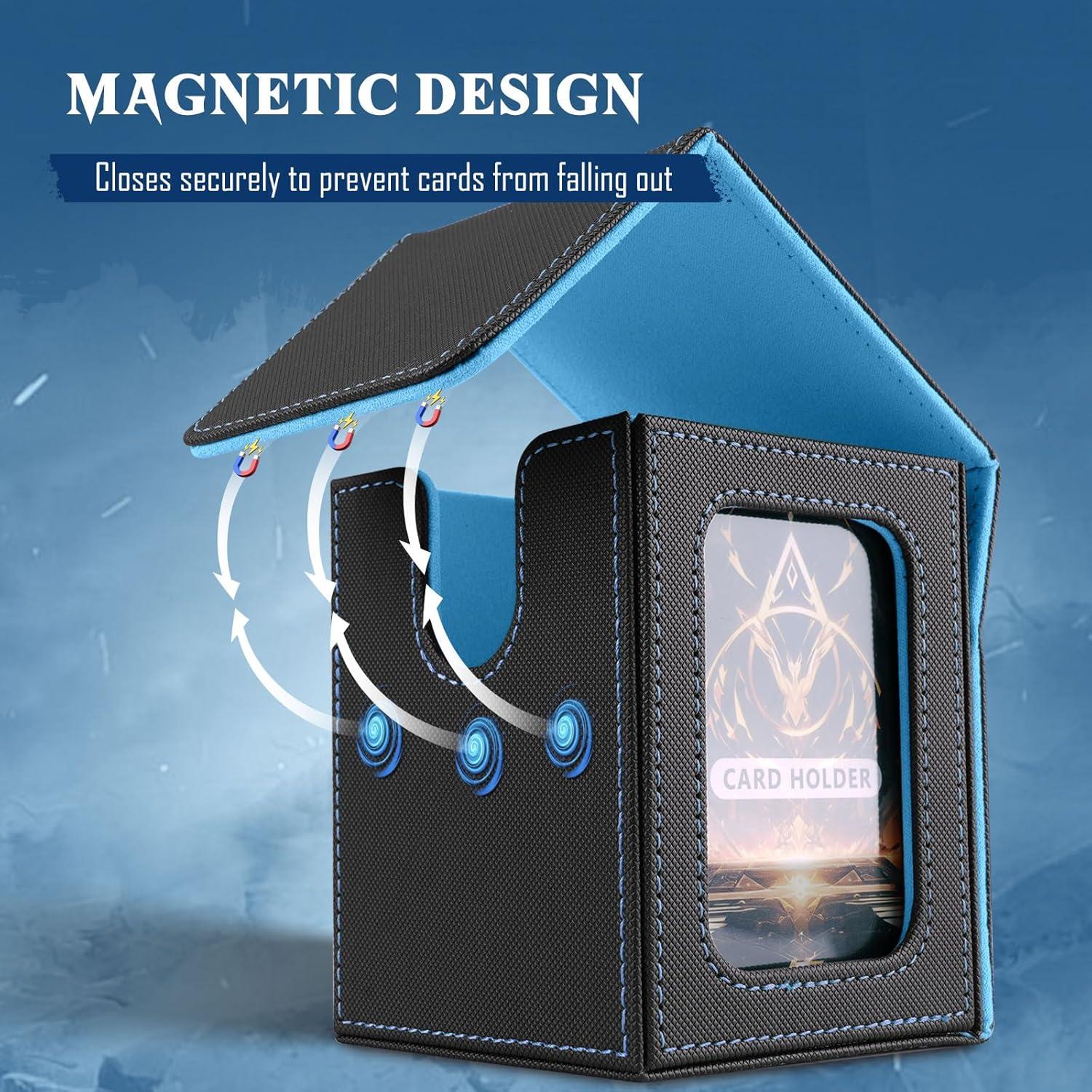 imageTiMOVO MTG Deck Box for 3000 Trading Cards Trading Card Storage Box with 20 Colorful Dividers ampamp 4 Card Supporters 4 Rows Commander Deck Boxes for Magic Game YuGiOh TCG Sport Cards Black GreyBlackSky Blue