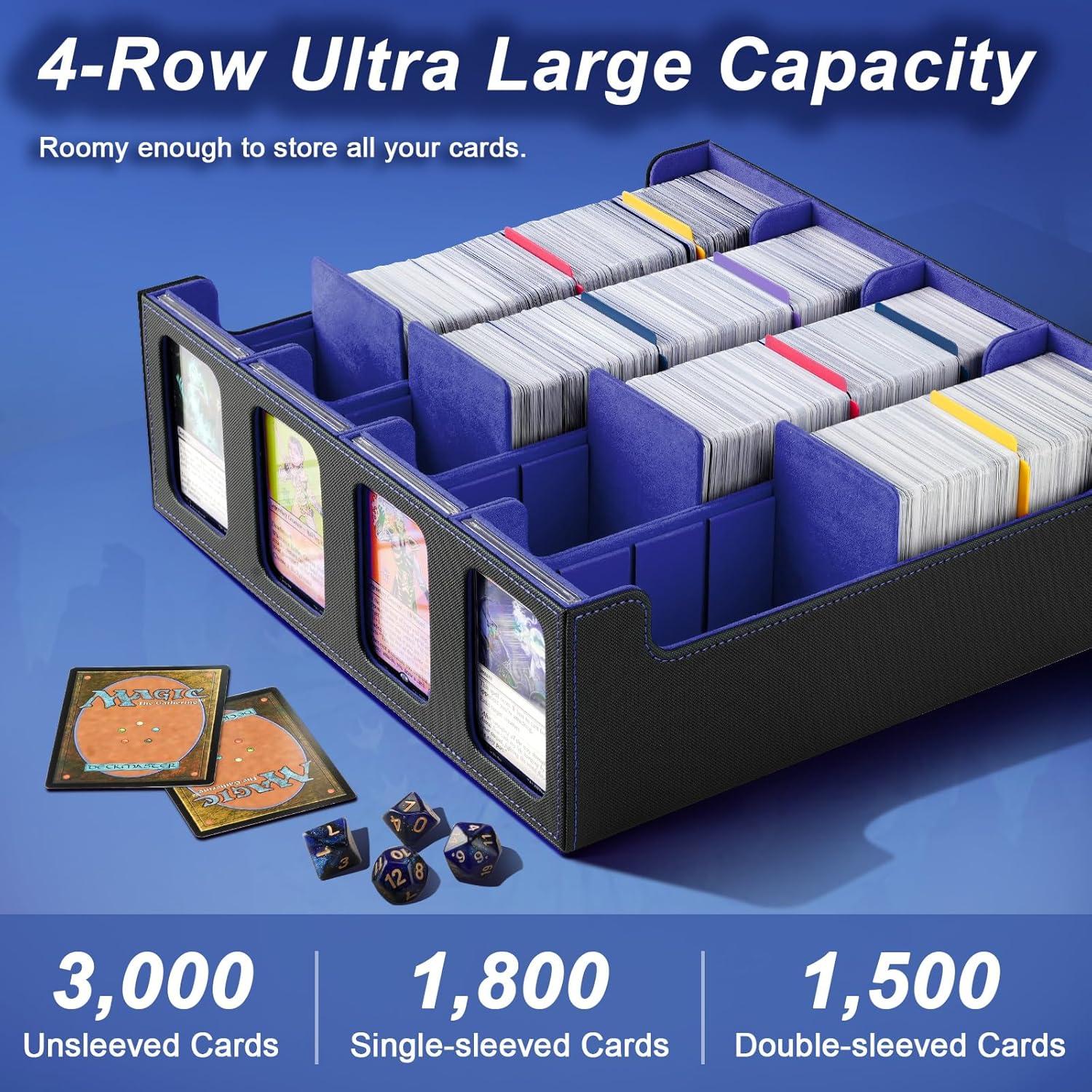 imageTiMOVO MTG Deck Box for 3000 Trading Cards Trading Card Storage Box with 20 Colorful Dividers ampamp 4 Card Supporters 4 Rows Commander Deck Boxes for Magic Game YuGiOh TCG Sport Cards Black GreyBlackBlue