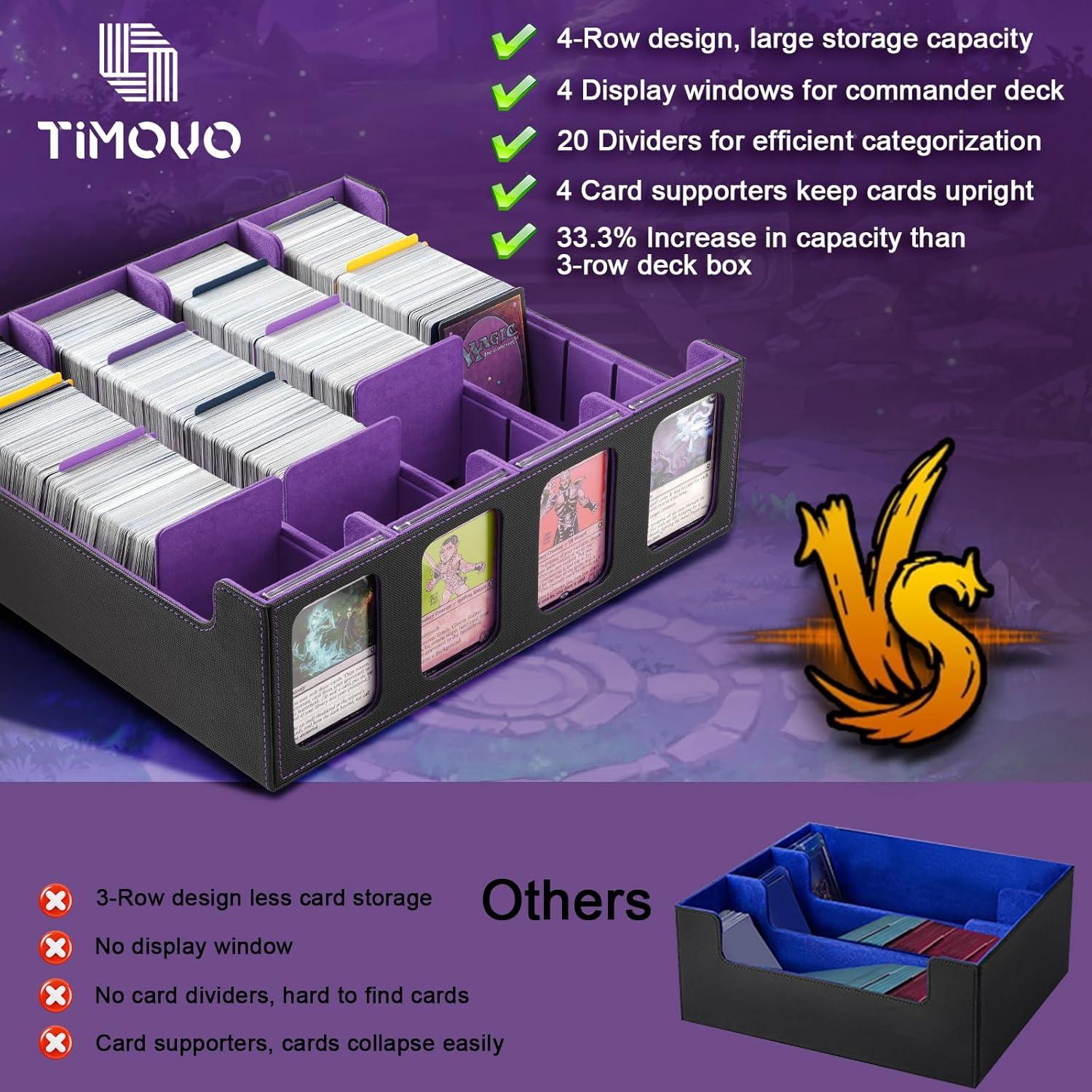 imageTiMOVO MTG Deck Box for 3000 Trading Cards Trading Card Storage Box with 20 Colorful Dividers ampamp 4 Card Supporters 4 Rows Commander Deck Boxes for Magic Game YuGiOh TCG Sport Cards Black GreyBlack Purple