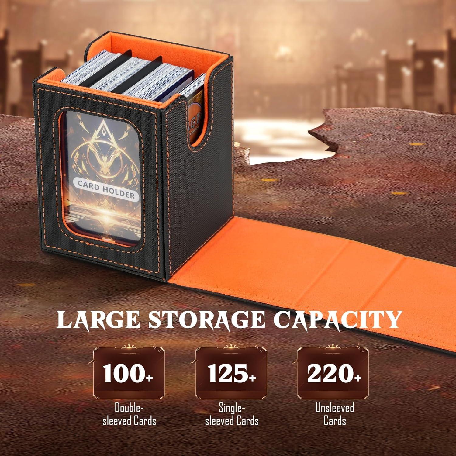 imageTiMOVO MTG Deck Box for 3000 Trading Cards Trading Card Storage Box with 20 Colorful Dividers ampamp 4 Card Supporters 4 Rows Commander Deck Boxes for Magic Game YuGiOh TCG Sport Cards Black GreyBlackOrange