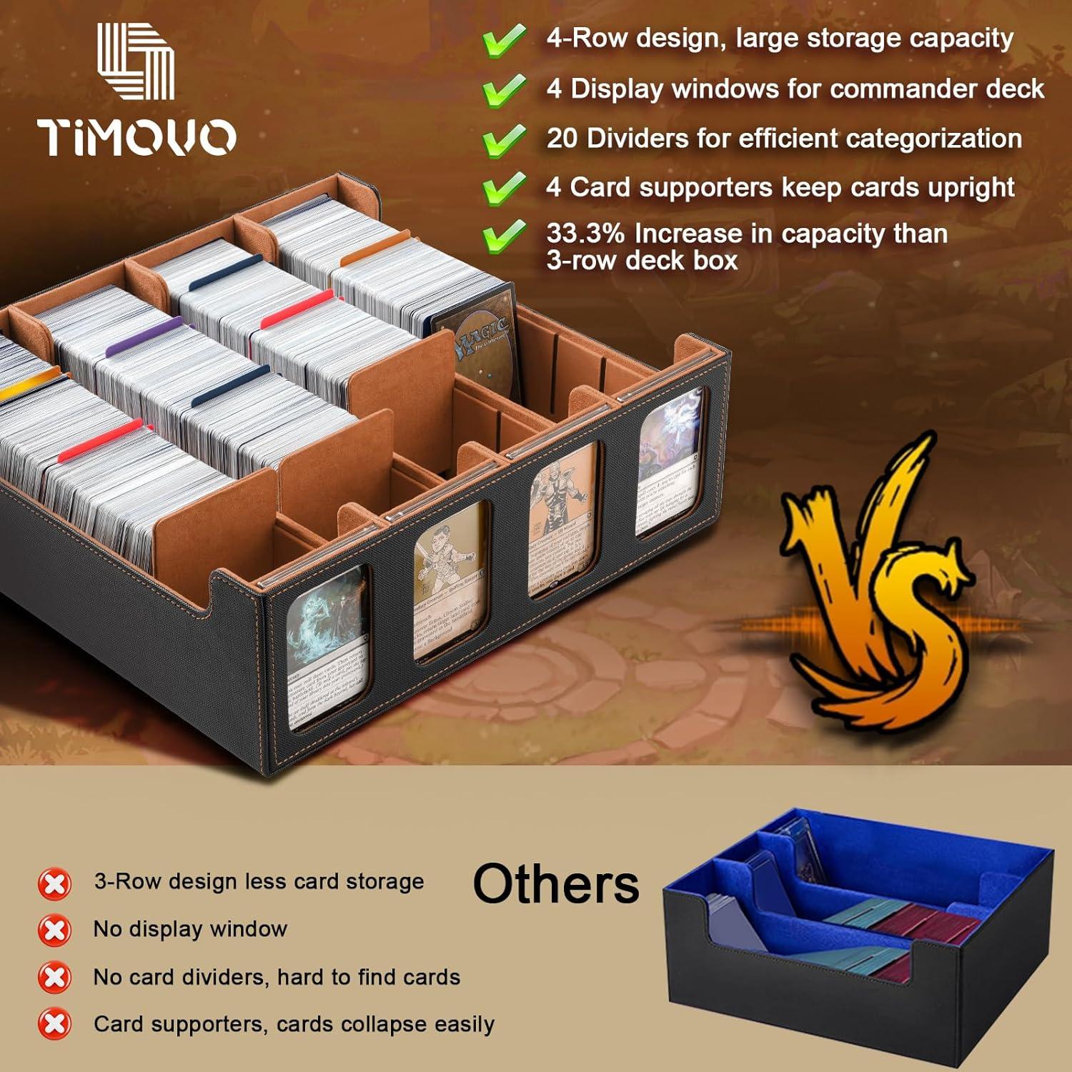 imageTiMOVO MTG Deck Box for 3000 Trading Cards Trading Card Storage Box with 20 Colorful Dividers ampamp 4 Card Supporters 4 Rows Commander Deck Boxes for Magic Game YuGiOh TCG Sport Cards Black GreyGold