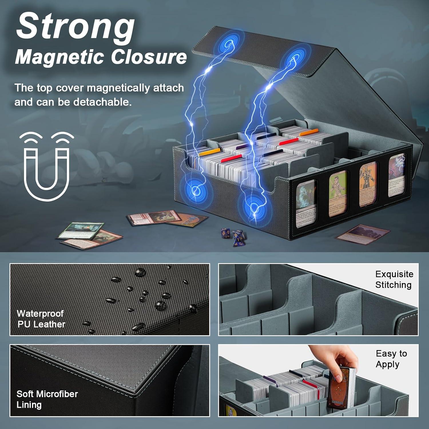 imageTiMOVO MTG Deck Box for 3000 Trading Cards Trading Card Storage Box with 20 Colorful Dividers ampamp 4 Card Supporters 4 Rows Commander Deck Boxes for Magic Game YuGiOh TCG Sport Cards Black GreyBlackGray