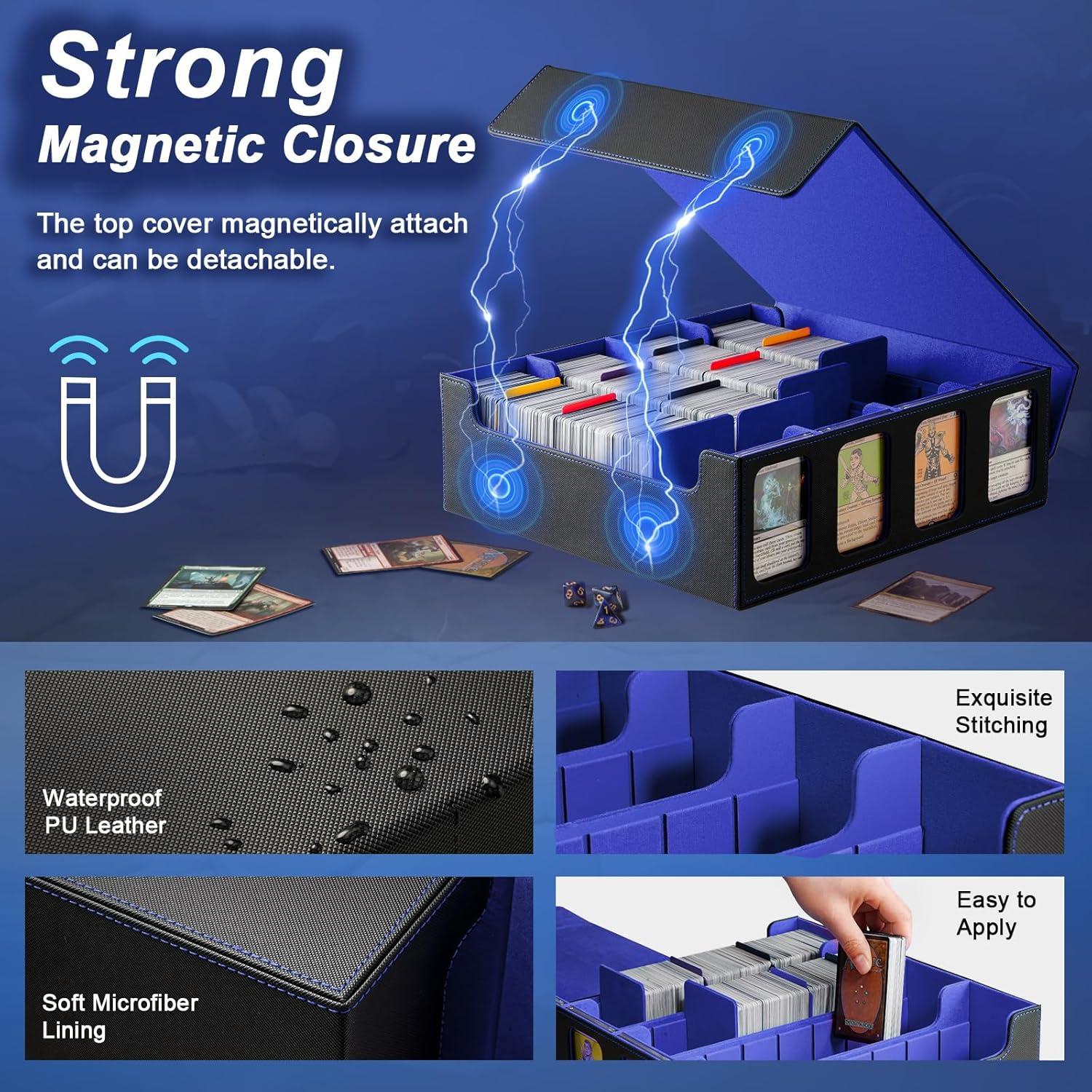 imageTiMOVO MTG Deck Box for 3000 Trading Cards Trading Card Storage Box with 20 Colorful Dividers ampamp 4 Card Supporters 4 Rows Commander Deck Boxes for Magic Game YuGiOh TCG Sport Cards Black GreyBlackBlue