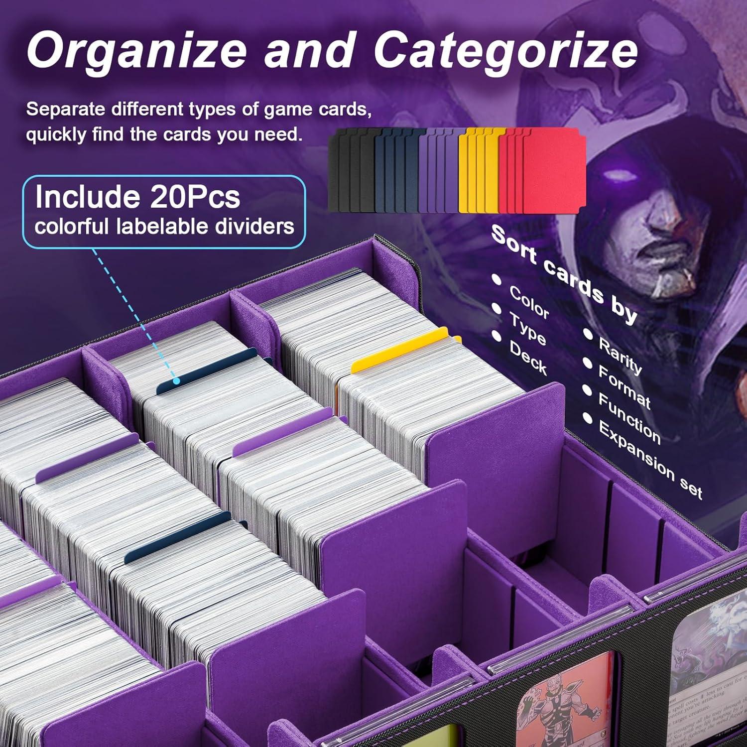 imageTiMOVO MTG Deck Box for 3000 Trading Cards Trading Card Storage Box with 20 Colorful Dividers ampamp 4 Card Supporters 4 Rows Commander Deck Boxes for Magic Game YuGiOh TCG Sport Cards Black GreyBlack Purple