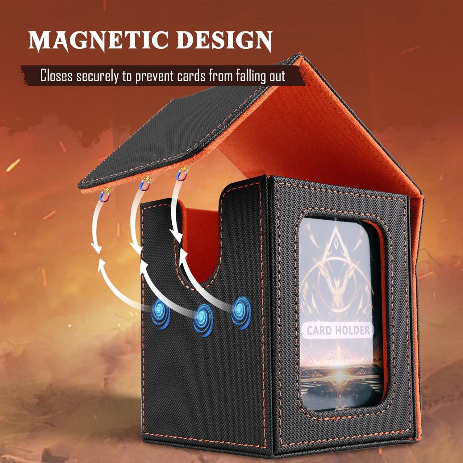 imageTiMOVO MTG Deck Box for 3000 Trading Cards Trading Card Storage Box with 20 Colorful Dividers ampamp 4 Card Supporters 4 Rows Commander Deck Boxes for Magic Game YuGiOh TCG Sport Cards Black GreyBlackOrange