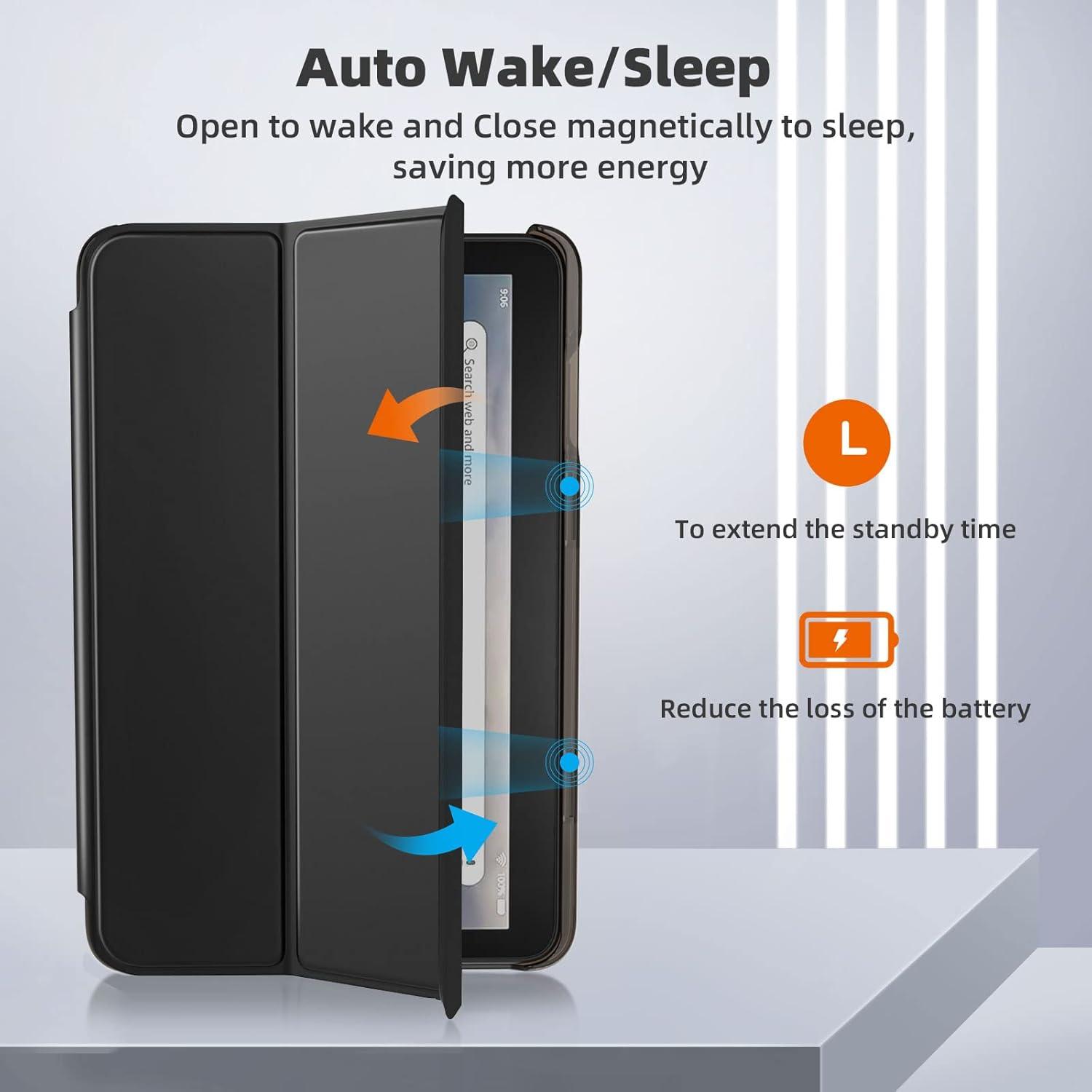 imageTiMOVO Protective Case Fits AllNew Kindle Fire 7 Tablet 7quot 12th Generation 2022 Release Slim Trifold PU Leather Smart Stand Cover Frosted Hard Back Shell with Auto WakeSleep Black