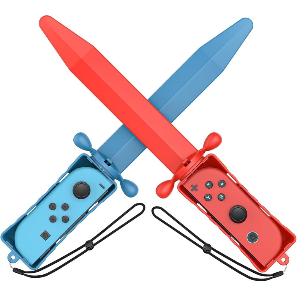 imageTiMOVO 2Pack Sword Grip for Switch Sports Chambara swordplayThe Legend of Zelda Skyward Sword Game Compatible with Nintendo SwitchSwitch OLED 2021 with Adjustable Hand Wrist Strap Red ampamp Blue