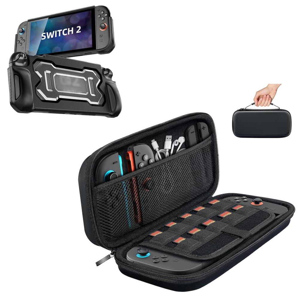 imageTiMOVO Carrying Case Compatible with Nintendo Switch 2 with 10 Game Cartridges and Protective Case for Nintendo Switch 2 with Ergonomic Design Black