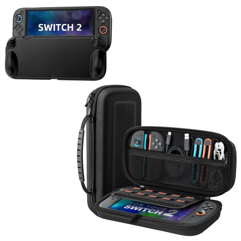 imageTiMOVO Carrying Case for Nintendo Switch 2 2025 with Large Capacity and Protective Silicone Case for Nintendo Switch 2 with Ergonomic Grip Design Black