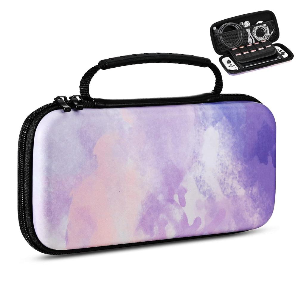 imageTiMOVO Carrying Case for Nintendo Switch OLED Model 2021 ampamp Switch Durable Hard Shell Game Storage Handbag Portable Travel Bag PU Pouch with Pocket for 10 Game Cards ampamp Accessories Watercolor Purple