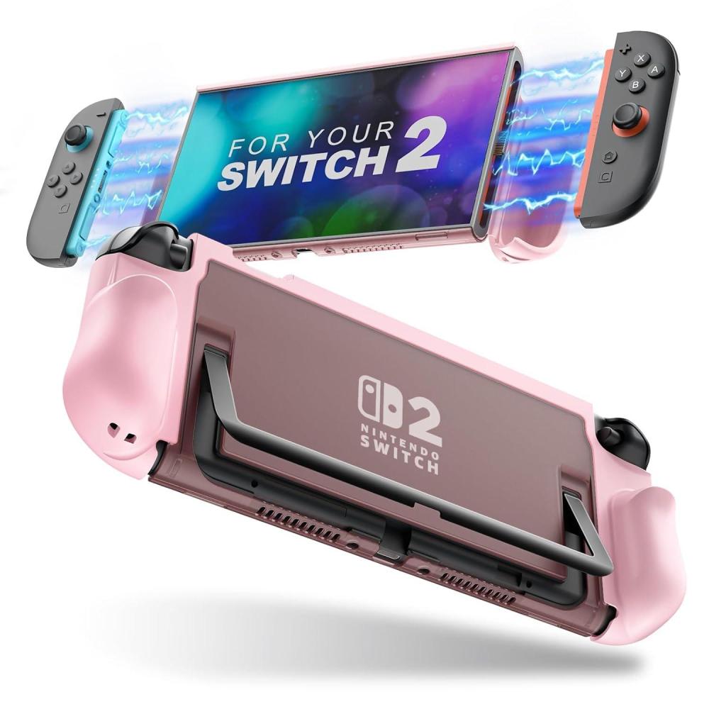imageTiMOVO Dockable Case for Nintendo Switch 2 2025 TPU Grip Protective Case Accessories with QuickRelease Joycon Design for Switch 2 AntiScratch Shockproof Console Hard Cover GrayPink