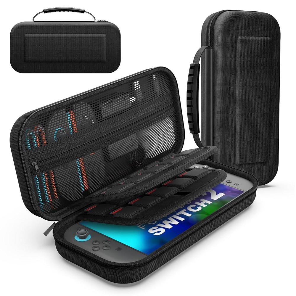 imageTiMOVO Large Capacity Carrying Case for Nintendo Switch 2 2025 Protective Hard Shell Portable Travel Case Pouch for Switch 2 with 20 Game Card Slots and Pockets for Console ampamp Accessories Black
