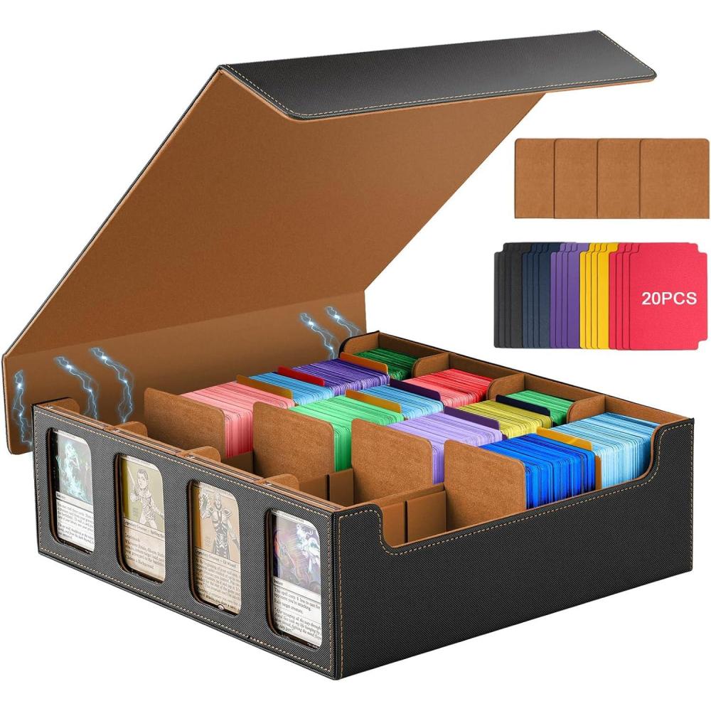imageTiMOVO MTG Deck Box for 3000 Trading Cards Trading Card Storage Box with 20 Colorful Dividers ampamp 4 Card Supporters 4 Rows Commander Deck Boxes for Magic Game YuGiOh TCG Sport Cards Black GreyGold