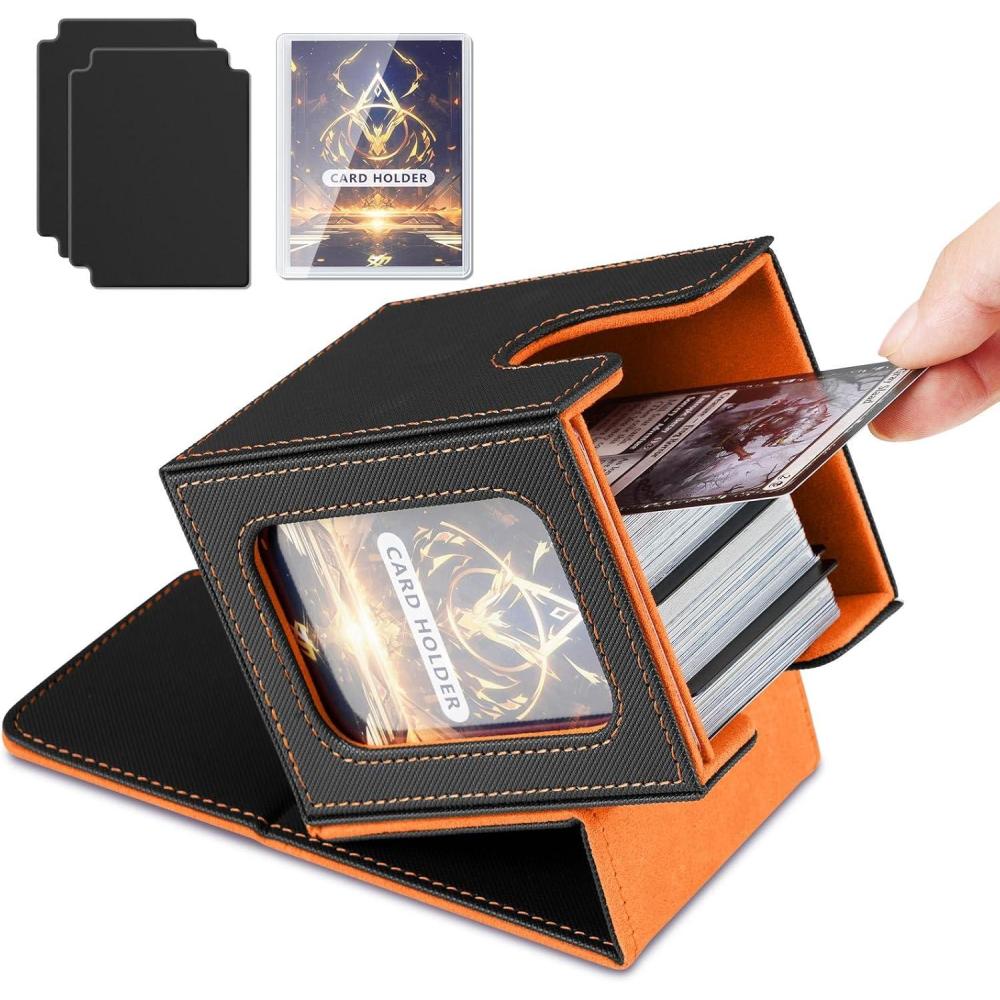 imageTiMOVO MTG Deck Box for 3000 Trading Cards Trading Card Storage Box with 20 Colorful Dividers ampamp 4 Card Supporters 4 Rows Commander Deck Boxes for Magic Game YuGiOh TCG Sport Cards Black GreyBlackOrange